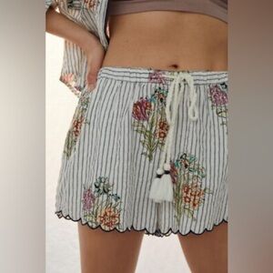 Anthropologie Ella Shorts Casual Floral Print Nightwear Striped Women's Small